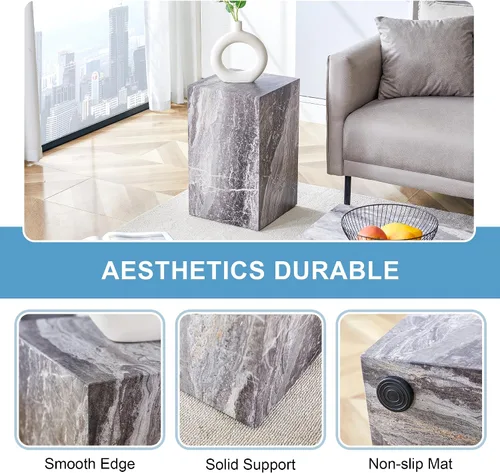 Vista 9 de WILLIAMSPACE 11.81" Square Wood Side Table for Living Room, No Assembly 11.81"*19.69"h-gray Textured