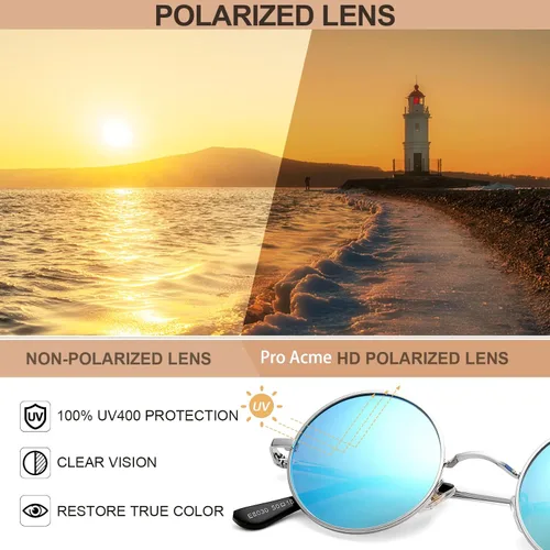 Vista 5 de Pro Acme - Gafas de sol polarizadas redondas para hombre y mujer, estilo John Lennon