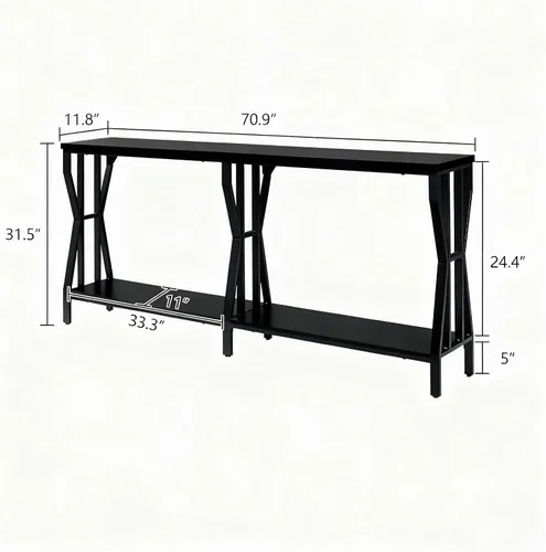 Vista 2 de HOMISSUE Mesa consola de sofá, mesa de sofá extra larga de 70.9 pulgadas con almacenamiento de 2 niveles, mesas de consola estrechas industriales