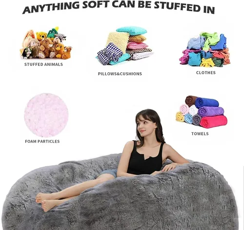 Vista 5 de Puf para adultos y niños sin relleno, sofá perezoso suave y redondo, funda de sofá de puf clásico, saco de amor para dormitorio, silla de lectura