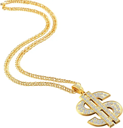 Vista 2 de 6 piezas de collar de cadena chapada en oro para hombres con colgante de signo de dólar, collar de dólar hip hop (6 piezas)