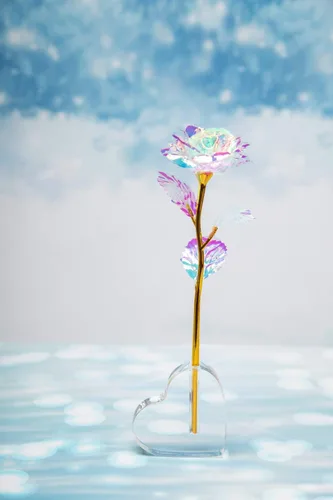 Vista 3 de Rosa de oro de 24 quilates/flor artificial colorida con soporte de rosa/rosa eterna caja de regalo de lujo para Navidad/cumpleaños/día del mes