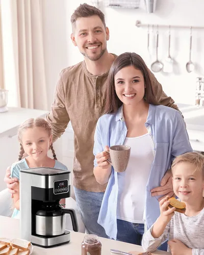 Vista 7 de Cafetera térmica de 8 tazas, programable, goteo con control de fuerza, acero inoxidable con temporizador y arranque automático, filtro reutilizable