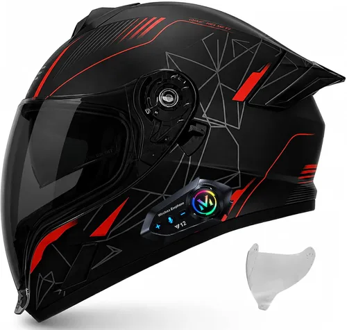 Vista 10 de Casco integral Bluetooth para motocicleta aprobado por DOT, casco modular para motocicleta con visera solar incorporada, puertos de ventilación
