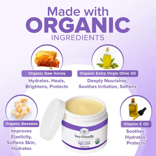 Vista 3 de La mejor crema de noche 100% todo natural y 80 % crema de noche orgánica por BeeFriendly, anti arrugas, anti envejecimiento, profundo hidratante