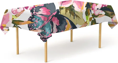 Vista 115 de Pomp - Mantel premium de poliéster con estampado abstracto de 52 x 52 pulgadas cuadradas Tela de fácil cuidado, resistente a arrugas y manchas