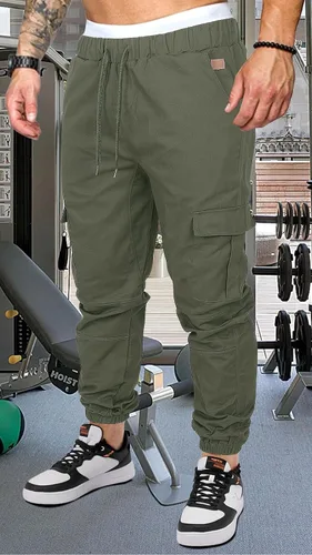 Vista 2 de OUTSON Pantalones deportivos de algodón para hombre, pantalones deportivos casuales de algodón, pantalones deportivos de gimnasio, pantalones largos