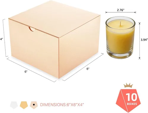 Vista 5 de PACKQUEEN Cajas de regalo de Navidad color dorado champán, paquete de 10 unidades de 6 x 6 x 4 pulgadas, cajas de regalo pequeñas con tapas, cajas
