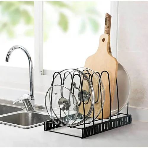 Vista 6 de Organizador ajustable para ollas y sartenes para armario de cocina, 8 niveles, organizador de ollas y sartenes, soporte de tapa expandible