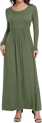 Vista 2 de Vestido largo de manga cortalarga, holgado, liso, informal y con bolsillos para mujer