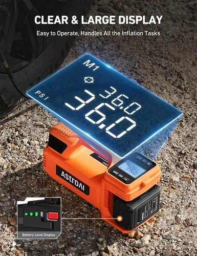 Vista 5 de AstroAI TC4 - Inflador de neumáticos con compresor de aire portátil, bomba de aire inalámbrica de 470 W 18 V para neumáticos de camión con batería