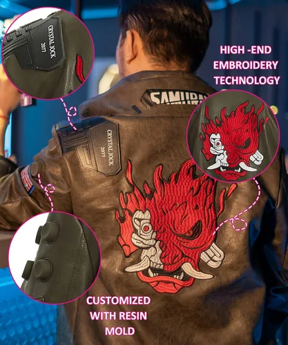 Vista 4 de HOTIME Chaqueta Samurai verde polvoriento, disfraz de cosplay, juego de rol, de piel sintética, chaqueta bomber de motocicleta de invierno, XS-XXL
