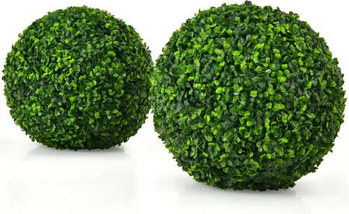 Vista 8 de Goplus 2 bolas topiarias artificiales de 15.7 pulgadas, bolas redondas de boj de imitación para exteriores, esferas de jardín decorativas