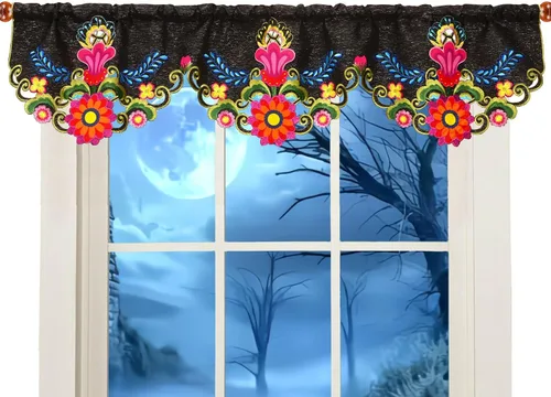 Vista 13 de Cenefa de Cortina de Ventana de Cocina con Bolsillo para Barra Bordada de Bastón de Caramelo de Navidad y Fiestas A 58 × L 14 Pulgadas