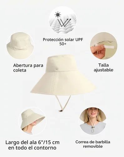 Vista 3 de Solbari Sombrero de sol de ala ancha definitivo para mujer UPF50+ Beige