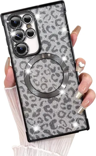 Vista 18 de Fiyart Funda diseñada para Samsung Galaxy S21, compatible con MagSafe Cheetah Print Plate, protección de cámara, transparente, magnética