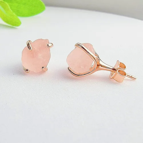 Vista 29 de Aretes de piedra preciosa natural en bruto con oro rosa sobre plata de ley 925, 6 a 0.276 in, regalo de piedra de nacimiento de calidad genuina