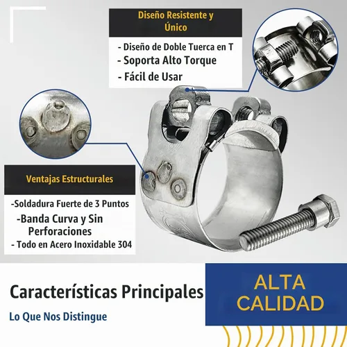 Vista 3 de TT Abrazaderas de manguera resistentes, abrazadera de acero inoxidable 304 con perno en T, rango ajustable de 0.67 a 0.748 in, tuercas en T sólidas