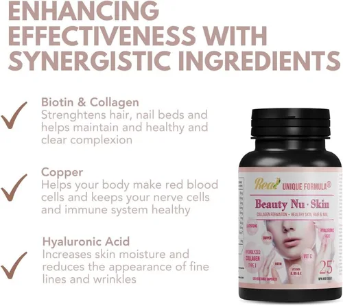 Vista 4 de Top Beauty - Suplemento para la piel, para adultos con colágeno hidrolizado, ácido hialurónico, L-cisteína, vitamina C, cobre, vitamina B5