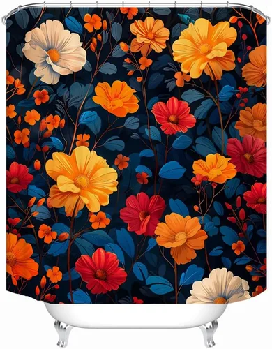 Vista 7 de LYFANS Cortinas de Ducha 3D de Flores Coloridas y Vívidas para Baño, Cortina de Ducha Estándar de Bañera de Lujo, Cortinas de Ducha de Tela