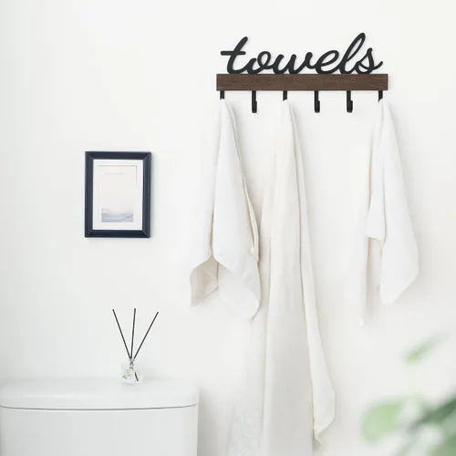 Vista 2 de Dahey Toallero pequeño con 6 ganchos, toallero para montaje en pared, organizador de baño, rústico, granja, decoración del hogar, ganchos