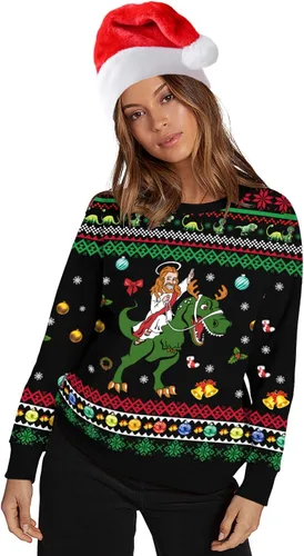 Vista 48 de Sudaderas de Navidad unisex con estampado 3D y cuello redondo, manga larga, suelta, suéter de Navidad