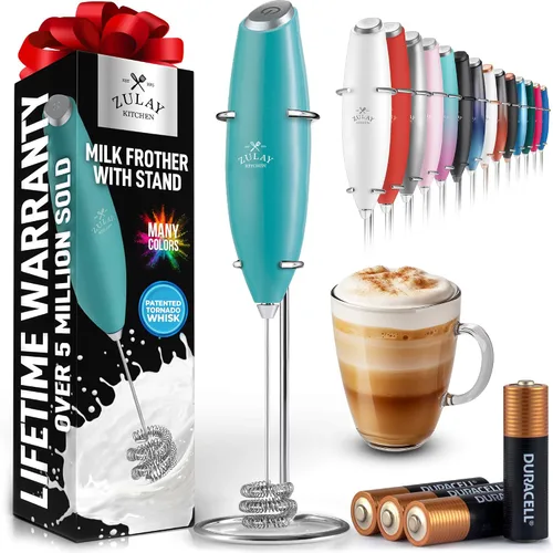 Vista 30 de Zulay Kitchen Potente varita espumadora de leche con 2 baterías Duracell – Mezclador de bebidas portátil ultrarrápido – Máquina de espuma eléctrica