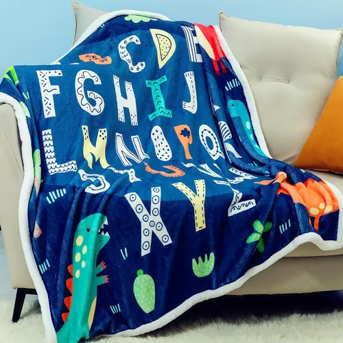 Vista 8 de Manta ABC del alfabeto para niños pequeños, manta suave de dinosaurio azul para niños, regalos ABC para niños (dinosaurios, 50 x 60 pulgadas)