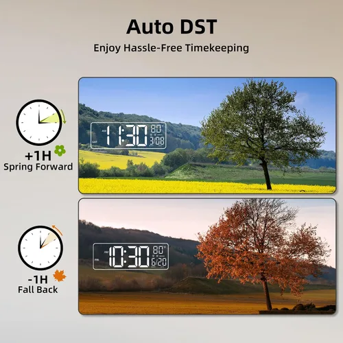 Vista 8 de EASYERA - Reloj de pared digital grande de 16.5 pulgadas con pantalla de bajo brillo, 10 modos RGB BT Sync, Auto DST, Adjustable Brightness, Dual
