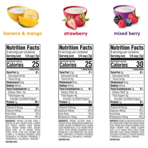 Vista 5 de Happy Baby Organics Yogis - Bocadillos liofilizados de yogur y frutas, paquete variado de 3 sabores, 1 onza (paquete de 3) y mordedor Happy Baby