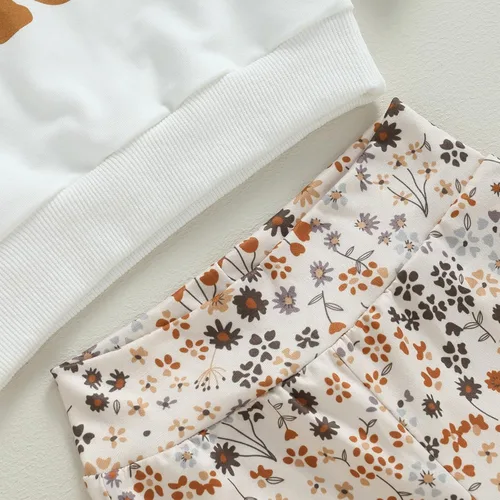 Vista 5 de wdehow Conjunto de sudadera de manga larga con estampado de letras y pantalones acampanados de calabaza, ropa de otoño