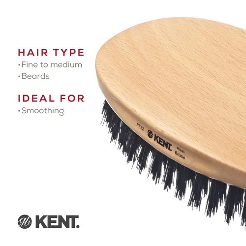 Vista 6 de Kent PF22 - Cepillo militar ovalado negro - Mezcla de cerdas de jabalí y nailon para el aseo de los hombres, ondas 360 y cuidado facial. Fabricado