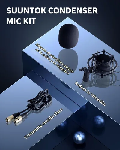 Vista 7 de SUUNTOK XLR Micrófono de condensador de grabación para PC, computadora en casa, estudio, cardioide, podcast, kit de micrófono para transmisión Negro