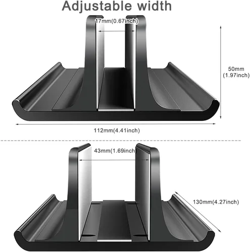 Vista 3 de Vaydeer Soporte vertical 3 en 1 para laptop, soporte de aluminio para computadora portátil con base ajustable, organizador que ahorra espacio