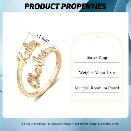 Vista 3 de Anillo personalizado con doble nombre para mujer, anillo de oro personalizado con nombres, anillos de promesa para su madre, regalos personalizados
