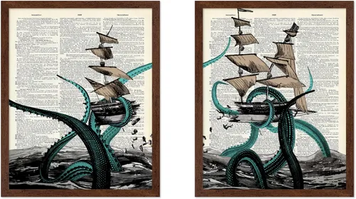 Vista 79 de Poster Master Póster de pulpo para parejas, póster de diccionario, arte Kraken, regalo romántico para él, ella, amantes, decoración náutica