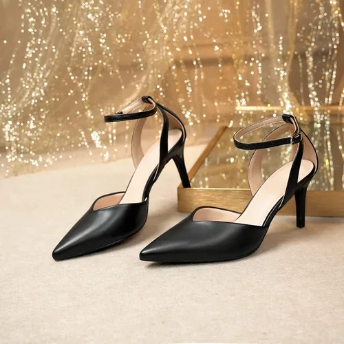 Vista 2 de RIBONGZ Zapatos de boda para mujer, con purpurina, punta puntiaguda, tacones altos, sexy, con correa al tobillo, zapatos de vestir para fiesta