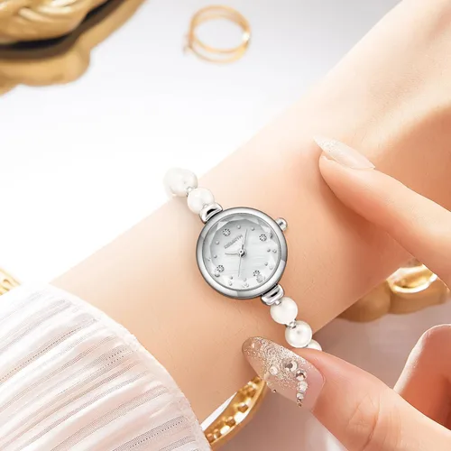 Vista 3 de Reginald Elegant Pearl Silver Watch for Womens Dress Fashion Round Small dial Women Analog Quartz Women Bracelet Pearl Watch