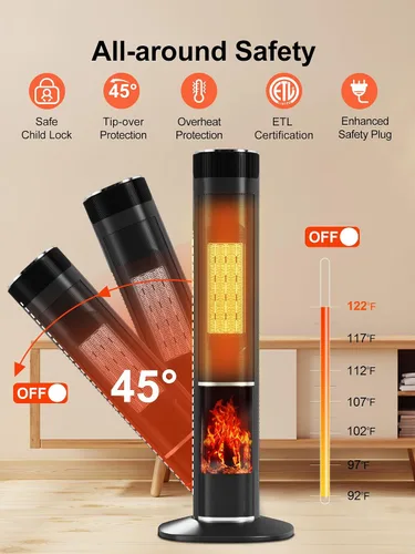 Vista 4 de Uthfy Calentador de espacio de 32 pulgadas para habitación grande, calentadores eléctricos portátiles de torre de 1500 W para uso en interiores