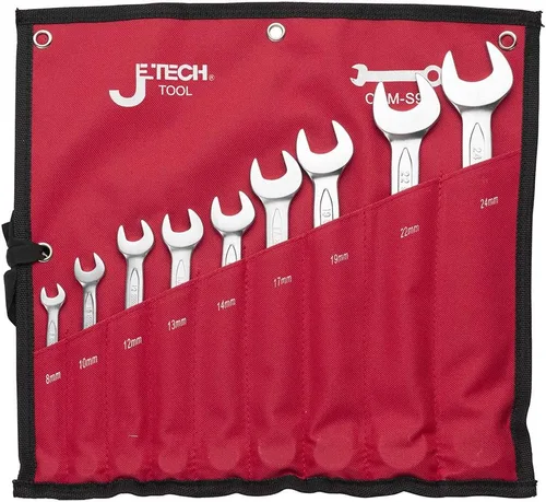 Vista 2 de Jetech Juego de llaves combinadas métricas de trinquete de 9 piezas, engranaje de 72 dientes, extremo de caja de 12 puntos, 0.315 in-0.945 in, acero