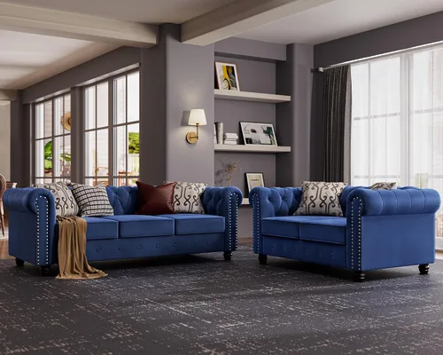 Vista 27 de Morden Fort - Juego de sillas y sofá Chesterfield clásico, con reposabrazos acolchados y patas de madera maciza, sofá cama para mascotas, cómodo