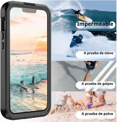 Vista 6 de Funda impermeable para iPhone 15 Plus, protector de pantalla integrado, a prueba de golpes, a prueba de nieve, a prueba de polvo, funda protectora