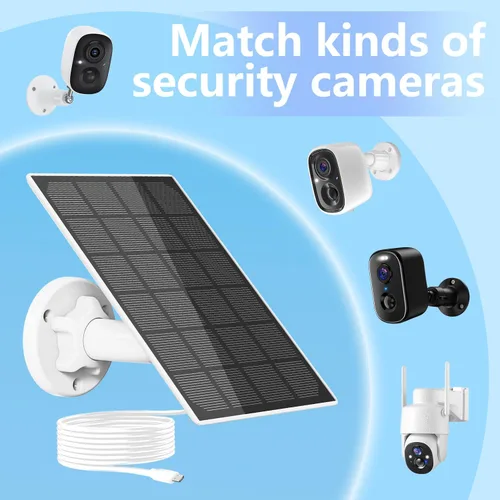 Vista 4 de GMK Panel solar de 3 W para cámara de seguridad, puerto USB-A de 5 V con cable de carga de 10 pies, compatible con cámara recargable con batería