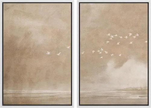 Vista 81 de Ashbrook - Set de arte de pared en lienzo enmarcado, tonos orgánicos de la tierra en beige y marrón con ilustraciones de trazos circulares, arte
