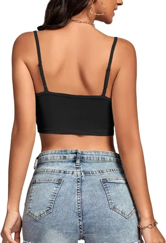 Vista 2 de LYANER Camiseta sin mangas con cuello en V y tirantes delgados para mujer