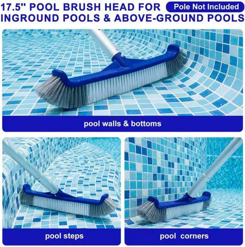 Vista 6 de POOLAZA Cepillo de piscina, cabezal de cepillo de piscina de 17.5 pulgadas para piscinas enterradas y piscinas sobre el suelo, cepillo duradero