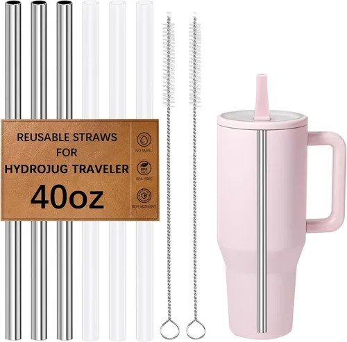 Vista 14 de HEYSKAY 3 popotes de repuesto reutilizables para vaso Stanley de 40 onzas, popotes de repuesto de metal con puntas de silicona y cepillos