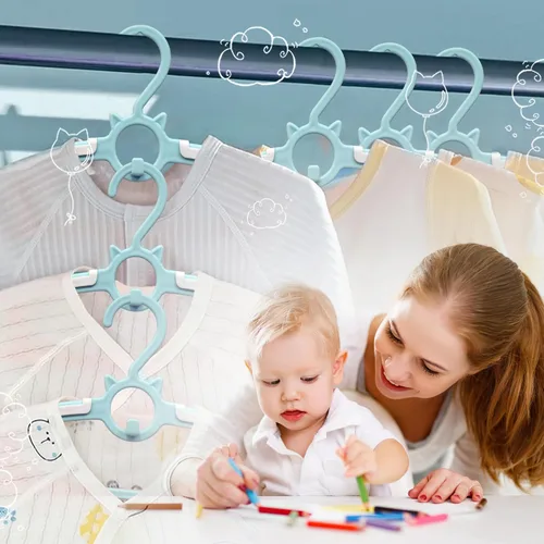 Vista 6 de 40 piezas de perchas extensibles para guardería de bebé, perchas para niños pequeños ajustables y antideslizantes para ropa de bebé, percha