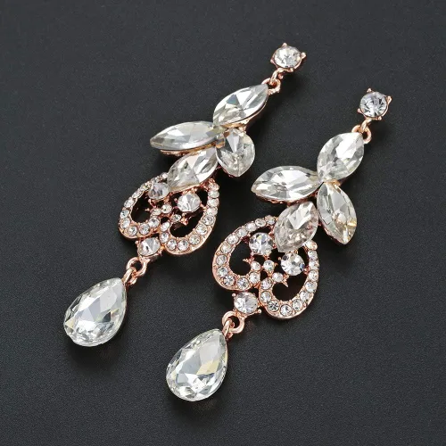 Vista 5 de Hapibuy Juego de joyas de novia para mujer y novia, collar de cristal y aretes colgantes, para vestido de graduación, Cristal, Circonita cúbica