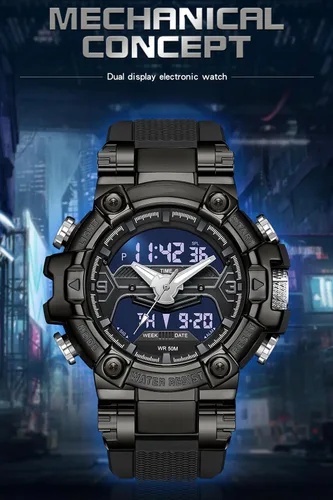 Vista 5 de findtime Relojes de diseñador genial para hombre, color azul, gran cara, relojes para hombres, electrónico único, deportivo, militar, audaz